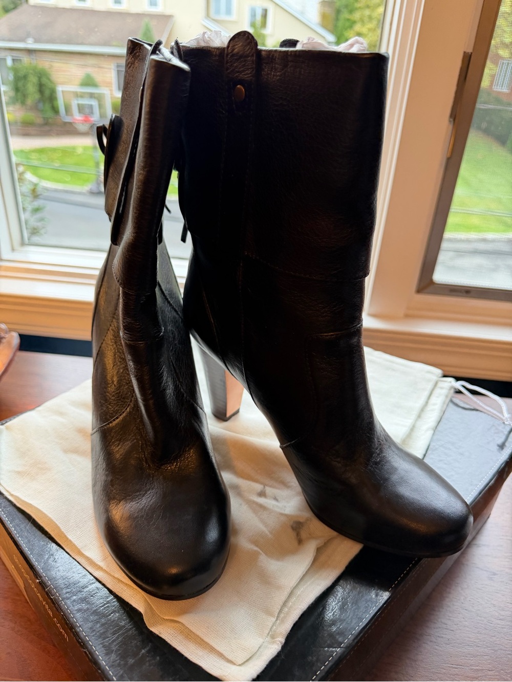 Dolce Vita Black Leather Mid-Calf Heel Boots